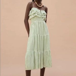 zara striped midi dress || green + white